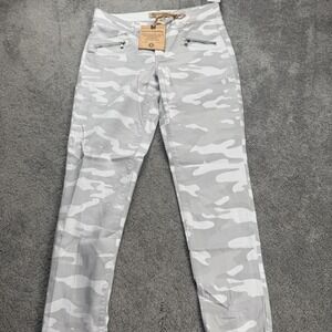 NEW Democracy Women's 8 Ab Technology Skinny Jeans Gray Camouflage Denim Pants